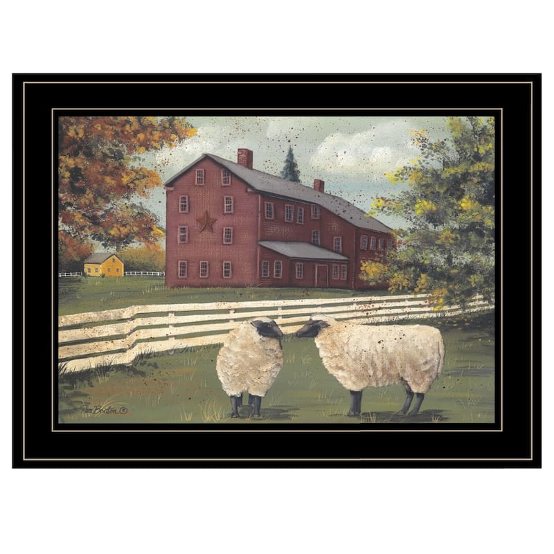TrendyDecor4U Farmhouse "Hancock Sheep" Framed Print Wall Art by Pam Britton - Earthtone