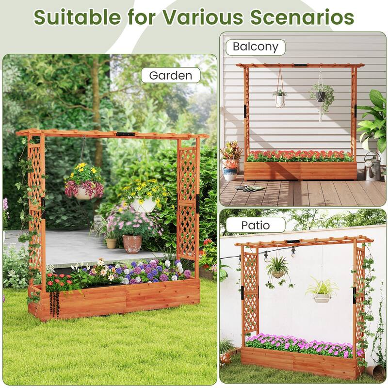 Gymax 2PCS Raised Garden Bed Planter Box w/ Side & Top Trellis for