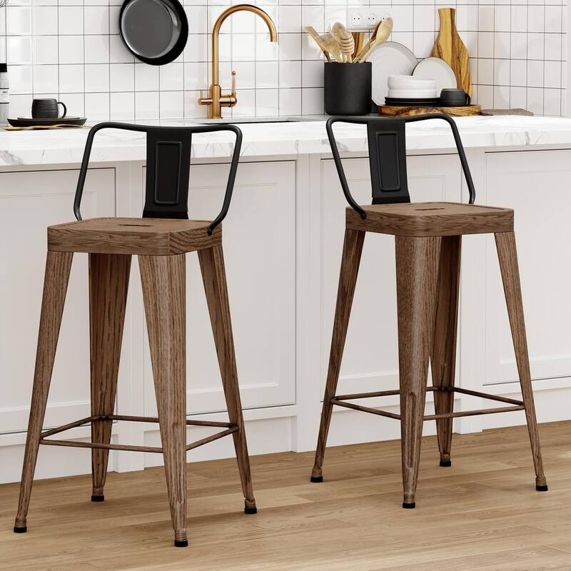 Metal Counter Stools Set of 4 Counter Height Bar Stools 24" Height Barstools with Metal Frame and Low Back