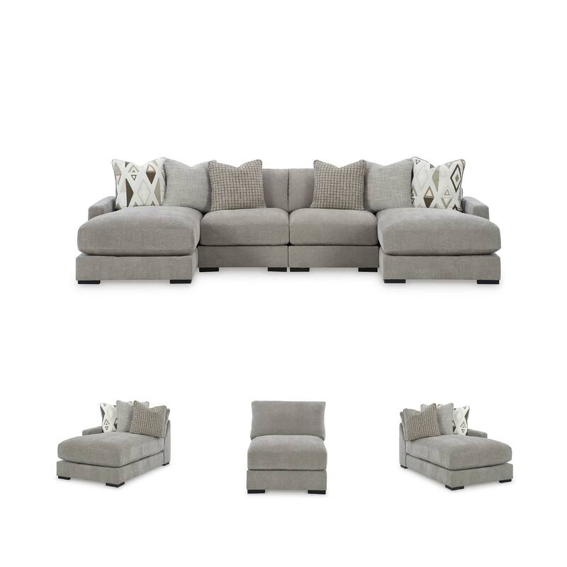 Signature Design by Ashley Aslan Court Gray 4-Piece Sofa Pit Sectional - 142" W x 65" D x 36" H