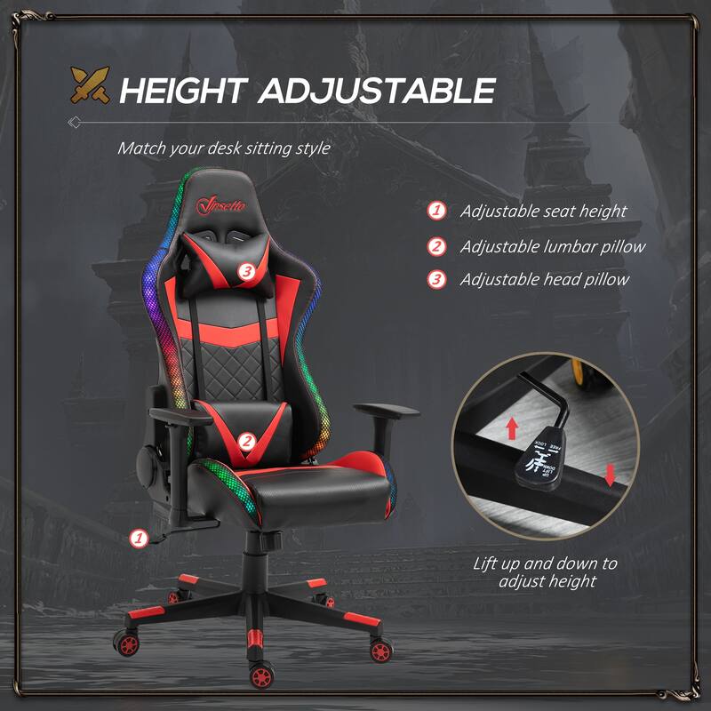 Vinsetto Gaming Chair with RGB LED Light, 3D Arm, Lumbar Support, Swivel Home Office Computer Recliner High Back Racing Gamer