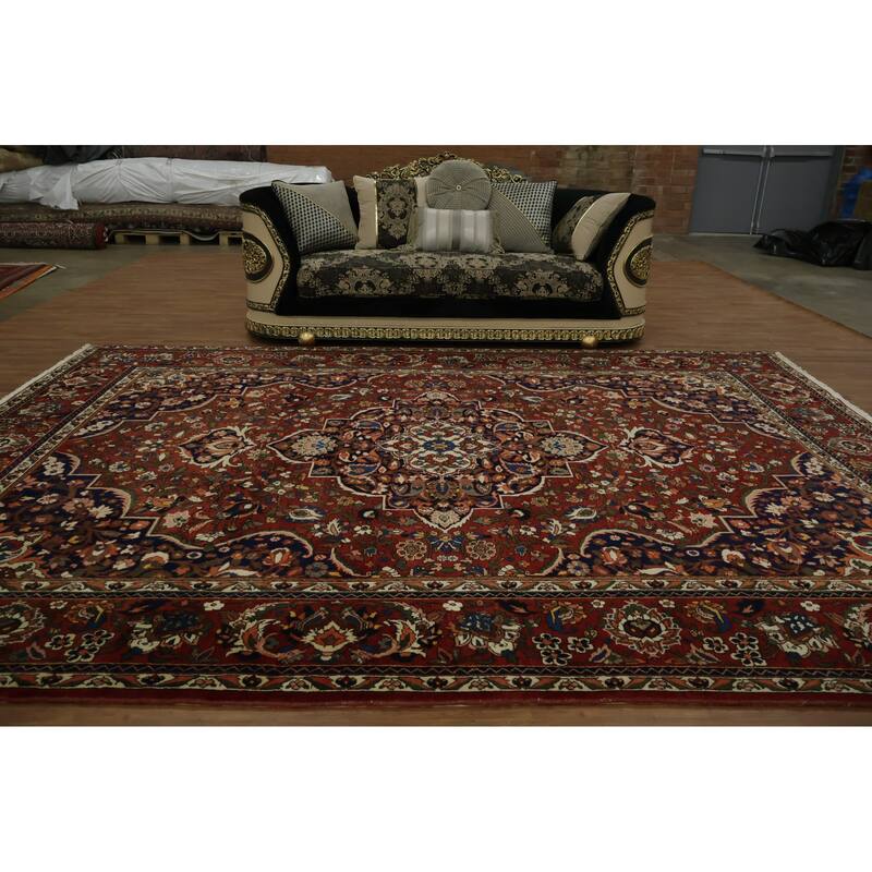 Hand Knotted Oriental 100% Wool Carpet Traditional Floral Red Bakhtiari Area Rug - 13' 1'' X 9' 9''