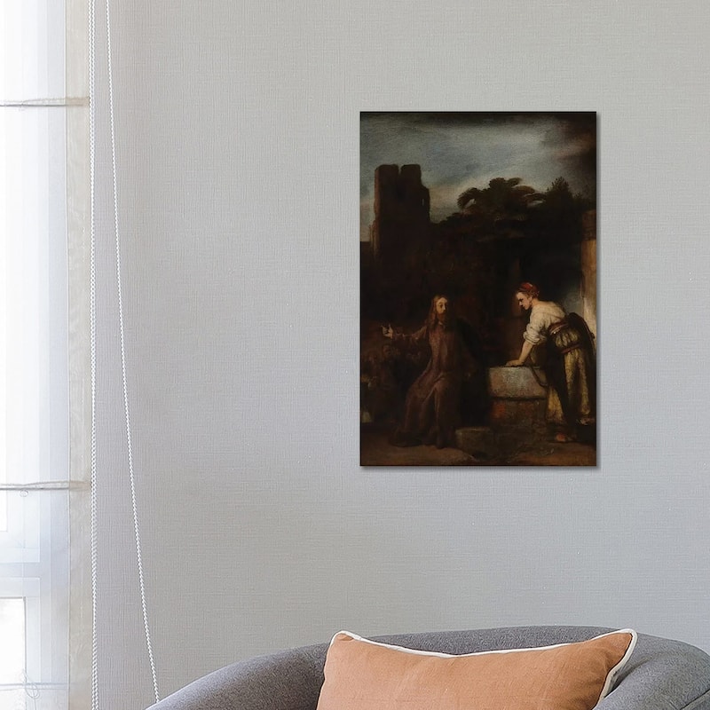 iCanvas "Christ and the Woman of Samaria, c.1655 " by Rembrandt van Rijn Canvas Print - 26x18x1.5
