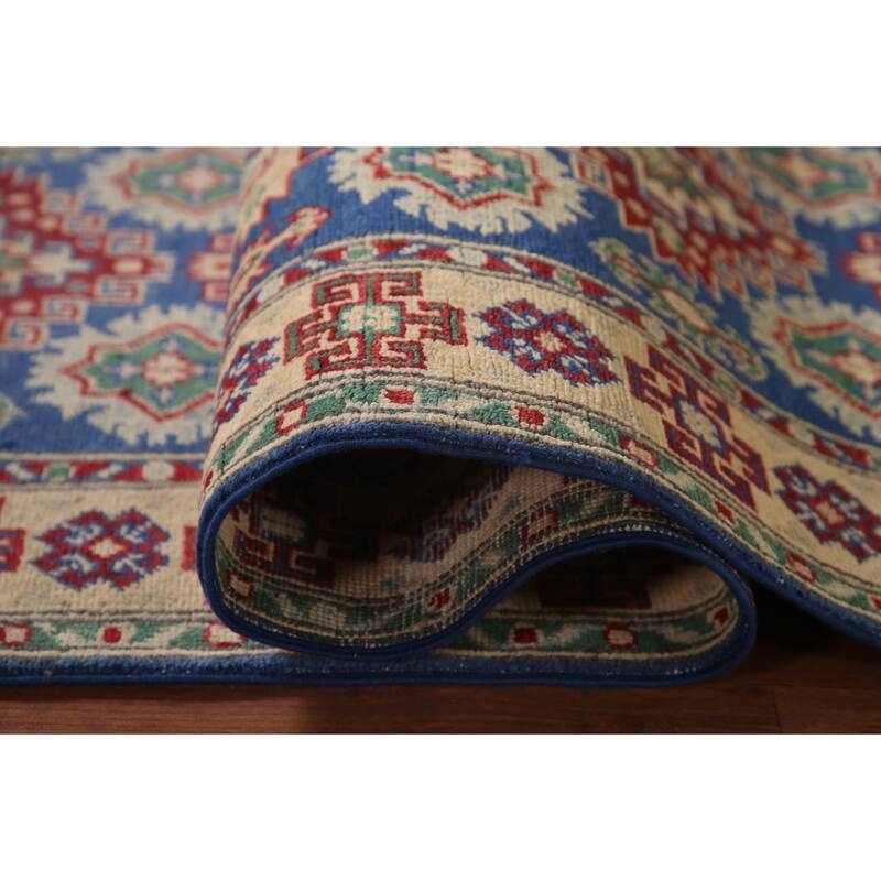 Blue Kazak Runner Rug Hand-Knotted Wool Carpet - 2'7" x 13'2"
