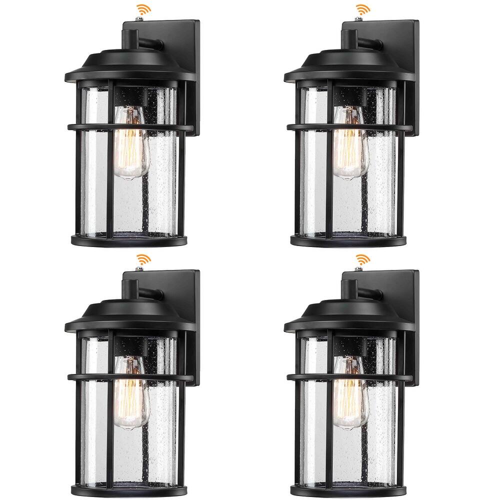 4 Pack 1-Light Seeded Glass Outdoor Wall Lantern With Dusk To Dawn - Matte Black