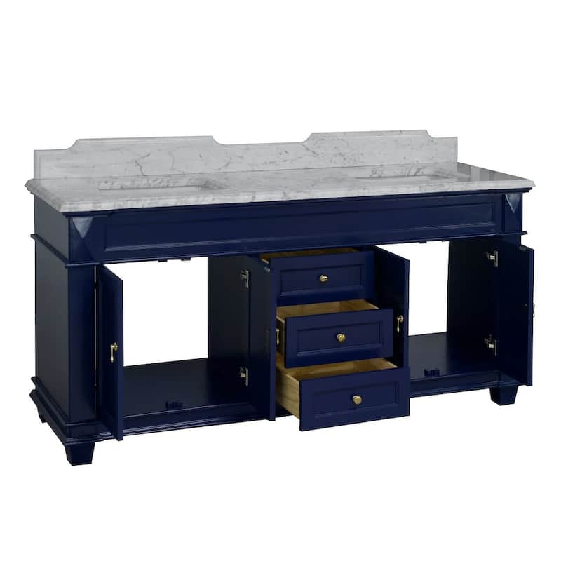 KitchenBathCollection Elizabeth 72" Double Bathroom Vanity with Carrara Marble Top