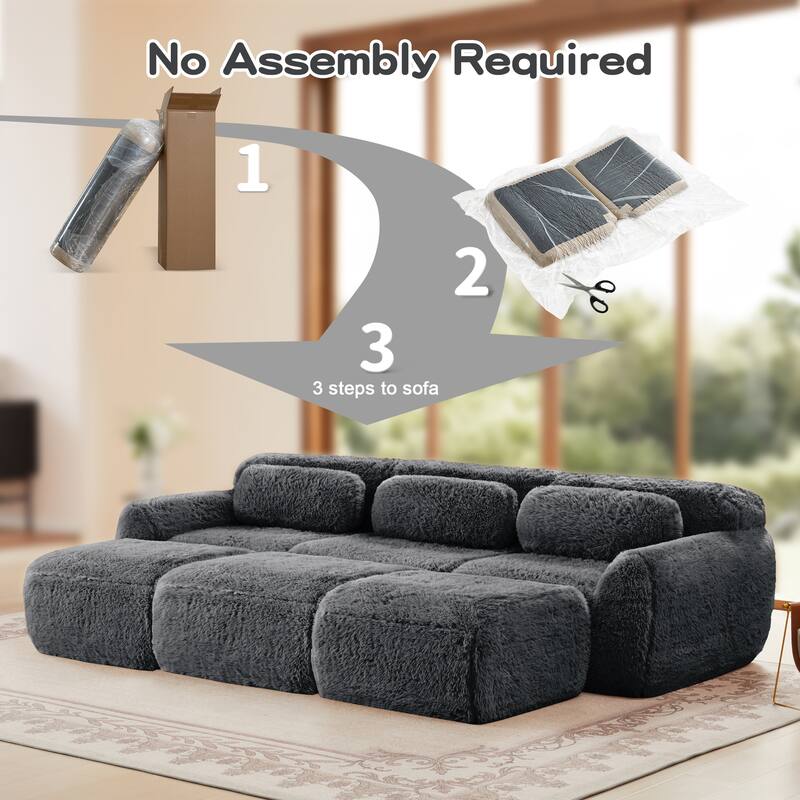 Anmytek 3-Seater Modular Sectional Sofa Soft Plush Fabric Movable Ottoman Non-Slip Base No Assembly