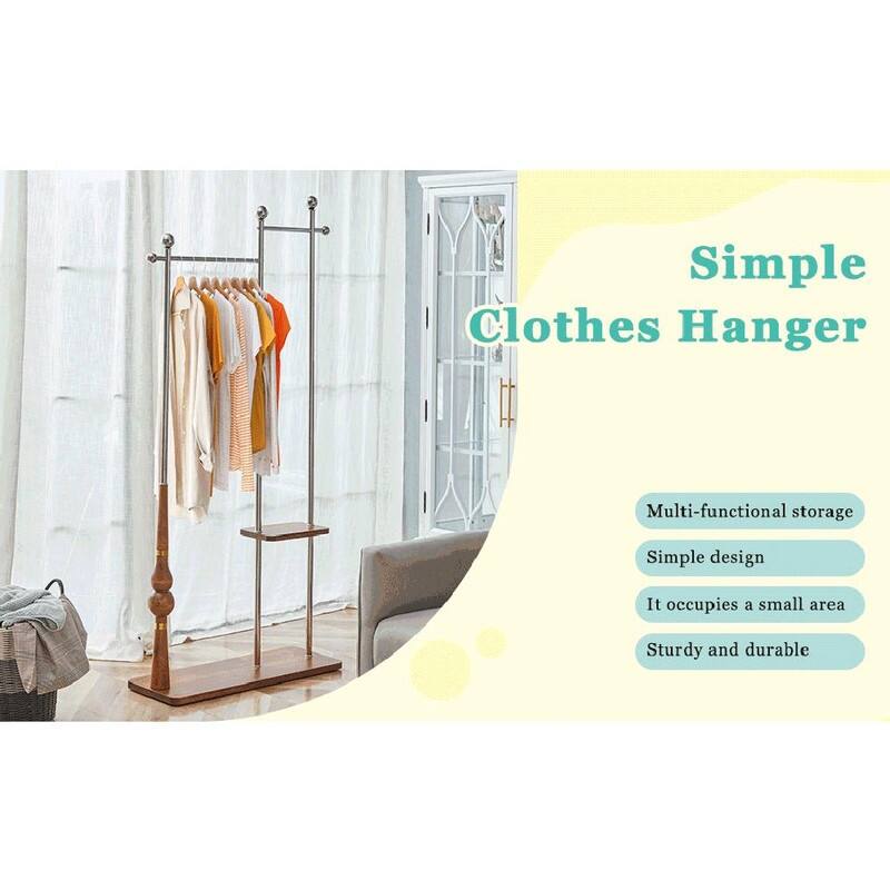 70" Tall Industrial Coat Rack for Entryway, Solid Wood & Stainless Steel, Double Layer Hanging Rack