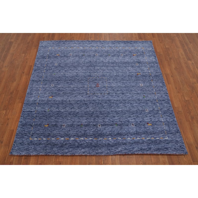 Hand Knotted Oriental 100% Wool Carpet Tribal Animal Pictorial Navy Blue & Blues Gabbeh Area Rug - 6' 0'' X 6' 0''