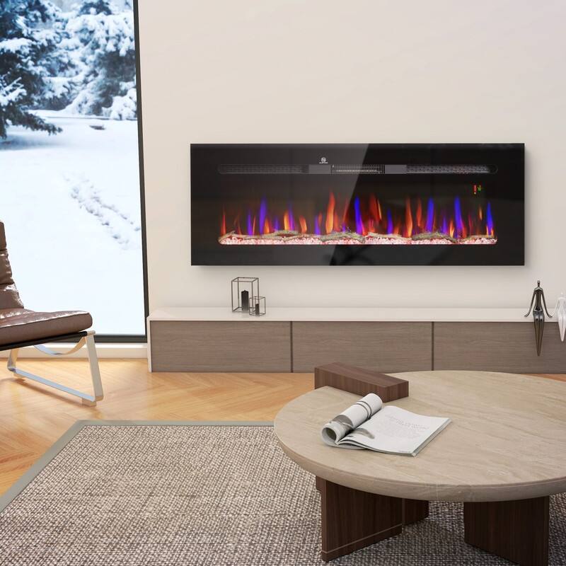 50" Electric Fireplace Heater with Remote, Adjustable Flame & Timer
