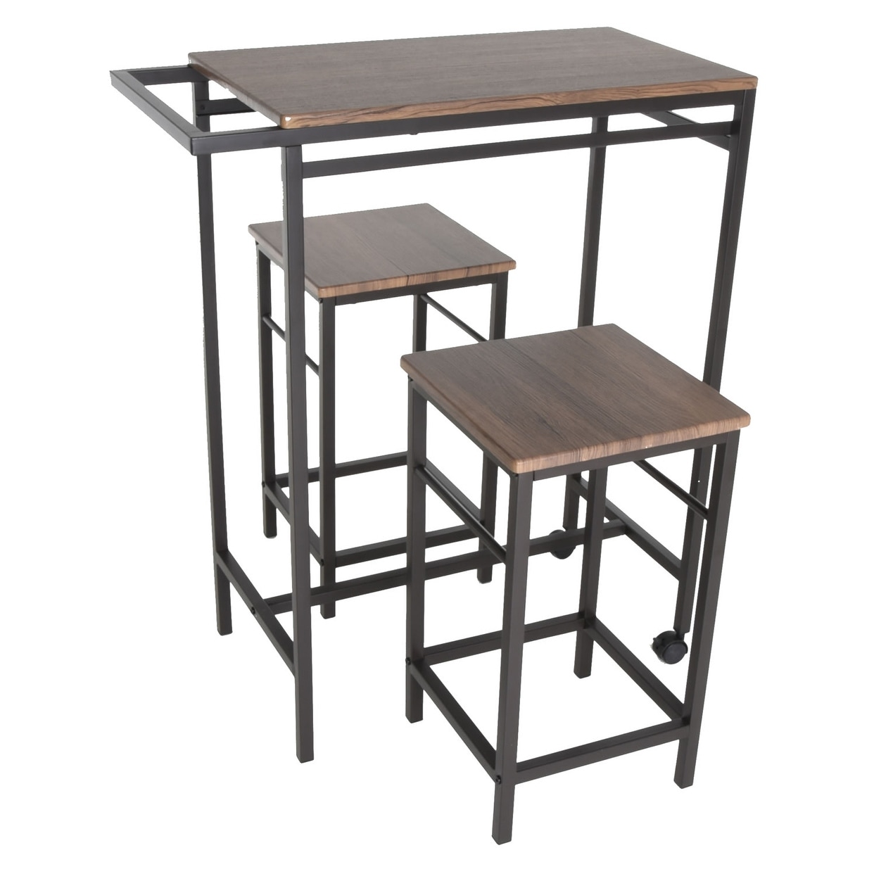 Zenvida 3 Piece Pub Table Set Breakfast Cart With 2 Stools Wood Counter Height E Saver Mobile Kitchen Island Dimensions 18 X 42 36 Inches Constructed Of Solid Hardwood And Wood Veneers This Mobile Kitchen Cart Is Designed For Longevity The Handsome