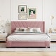 preview thumbnail 1 of 9, Queen Size Linen Upholstered Platform Bed w/ 3 Drawers Storage Bed Frame for Kids Teens Adults Space-Saving, Easy Assembly, Pink Pink
