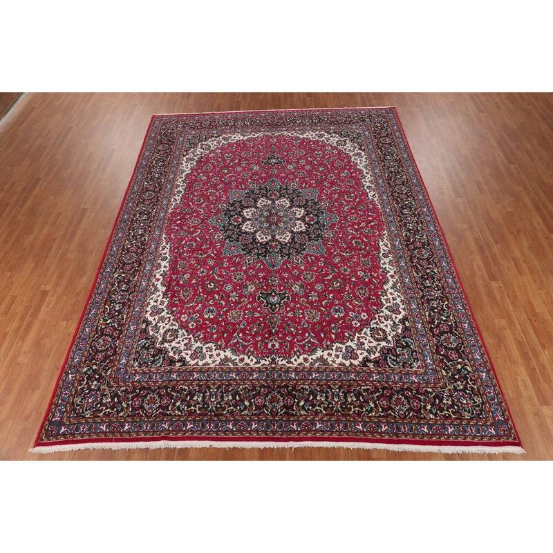 Floral Rose Kashan Turkish Area Rug Machine Made Carpet - 9'8" x 12'10"