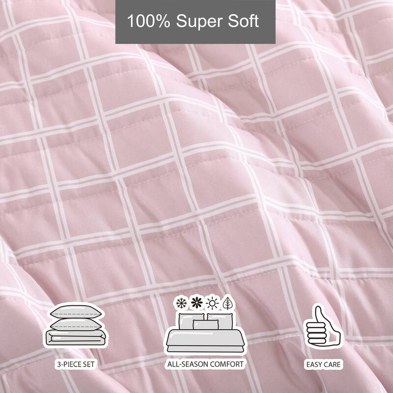 City Scene Woven Grid Pink Quilt & Sham Set