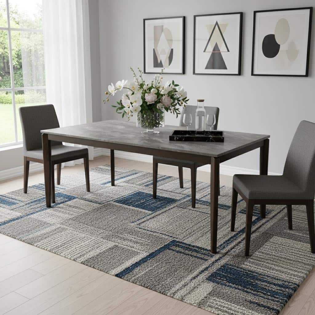 HomeRoots 79" Gray and Walnut Faux Marble and Wood Dining Table - 78.70 in. x 29.50 in. x 39.80 in.