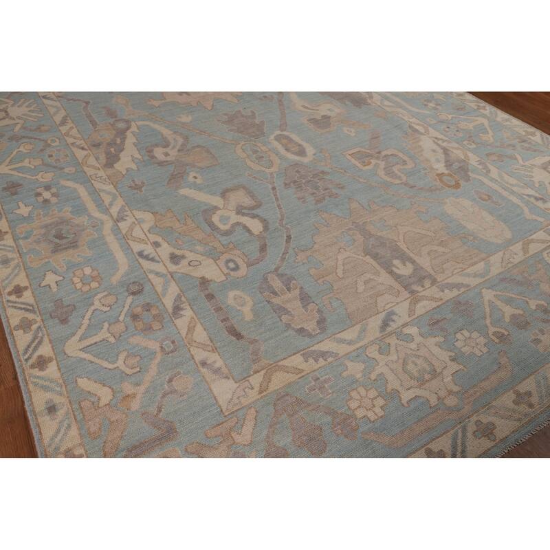 Light Blue Oushak Vegetable Dye Rug Hand-Knotted Wool Carpet - 8'1"x 10'1"