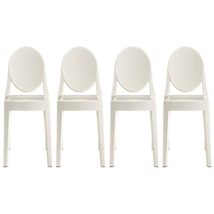Set of 4 Designer Transparent Dining Chairs Modern Designer Stacking Accent For Kitchen Armless No Arms