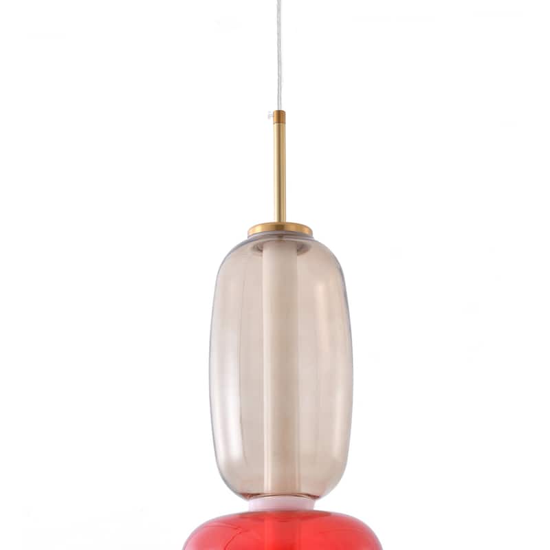 1-Light Gold LED Single Pendant With A Multi-color glass shade