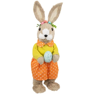 Standing Girl Rabbit with Easter Egg Figure - 15" - Orange and Green