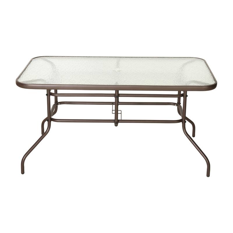 Rectangular Glass Metal Patio Table with Umbrella Hole