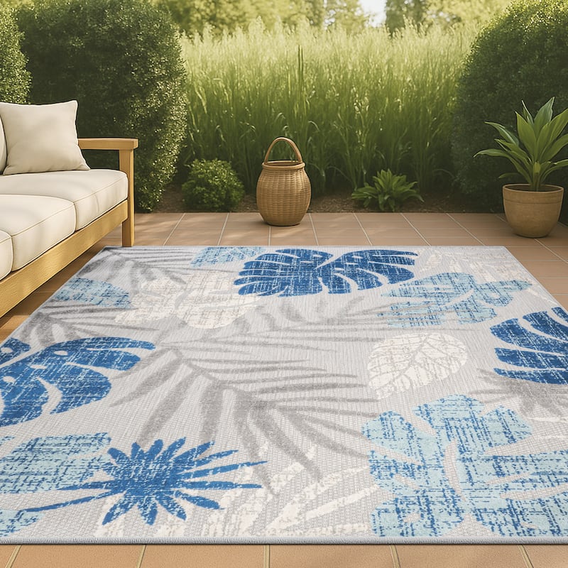 JONATHAN Y Algarve Tropical Leaf High-Low Indoor/Outdoor Area Rug