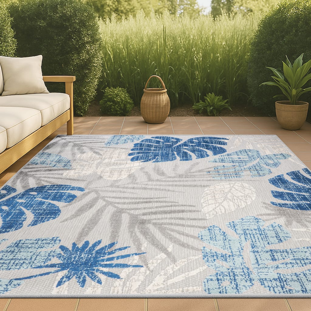 JONATHAN Y Algarve Tropical Leaf High-Low Indoor/Outdoor Area Rug