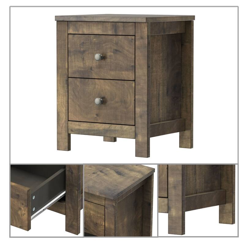 Mid-century vintage style side cabinet nightstand set with drawers and wooden legs