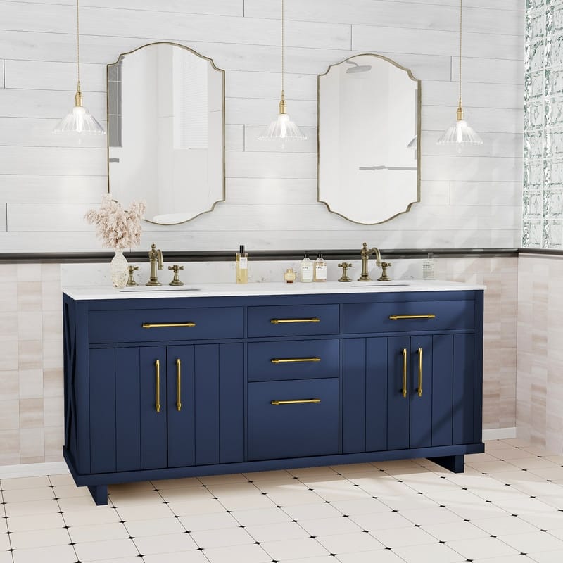 72-inch Double Bathroom Vanities with 2 Integrated Rectangular Sinks