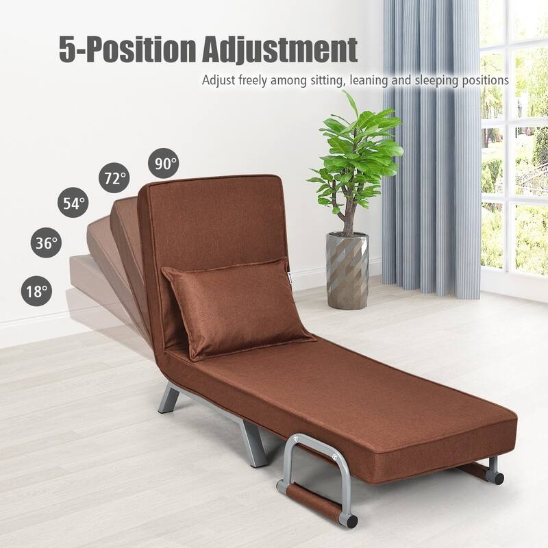 Folding 5 Position Convertible Sleeper Bed Armchair Lounge Couch with Pillow