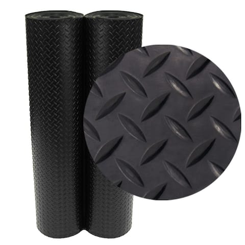 DRubber-Cal "Diamond-Plate" Rubber Flooring Rolls - 3 mm x 4 ft x 1.5 ft Rolls - Black - 48x18
