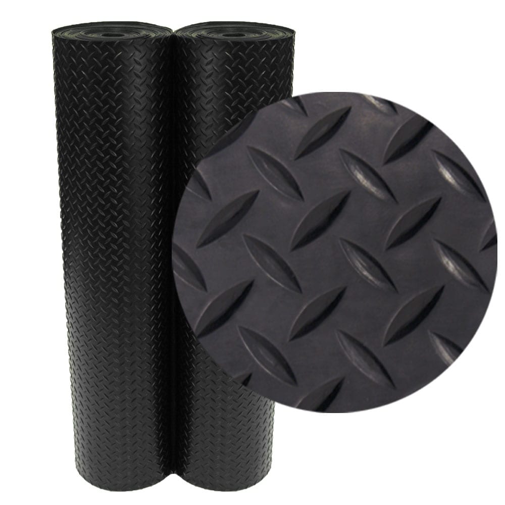 DRubber-Cal "Diamond-Plate" Rubber Flooring Rolls - 3 mm x 4 ft x 2 ft Rolls - Black - 48x24