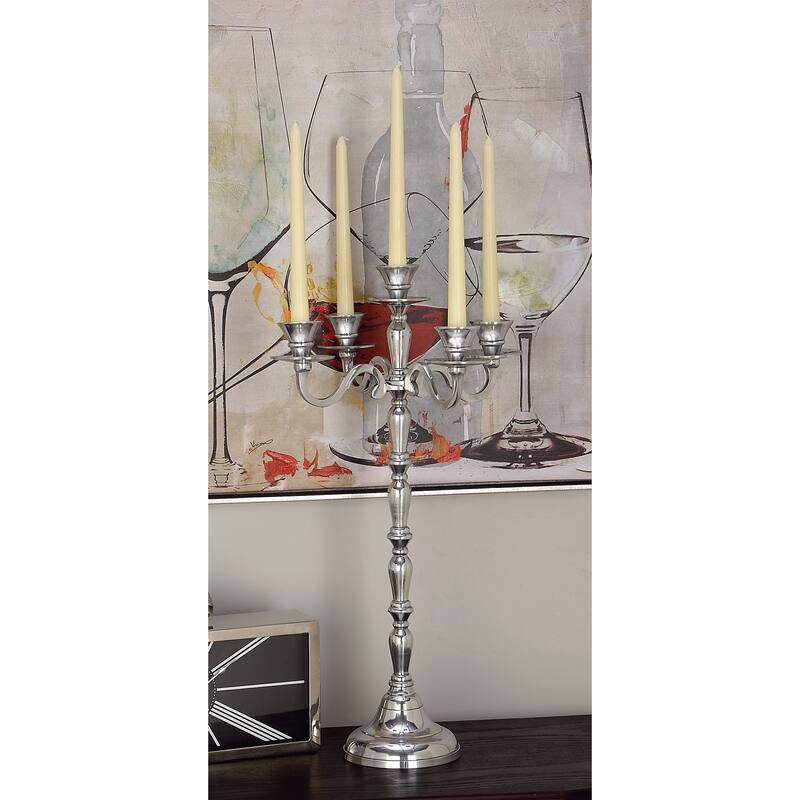 Aluminum Metal Candelabra - Silver - Roche River Decor - 10"W x 10"L x 23"H