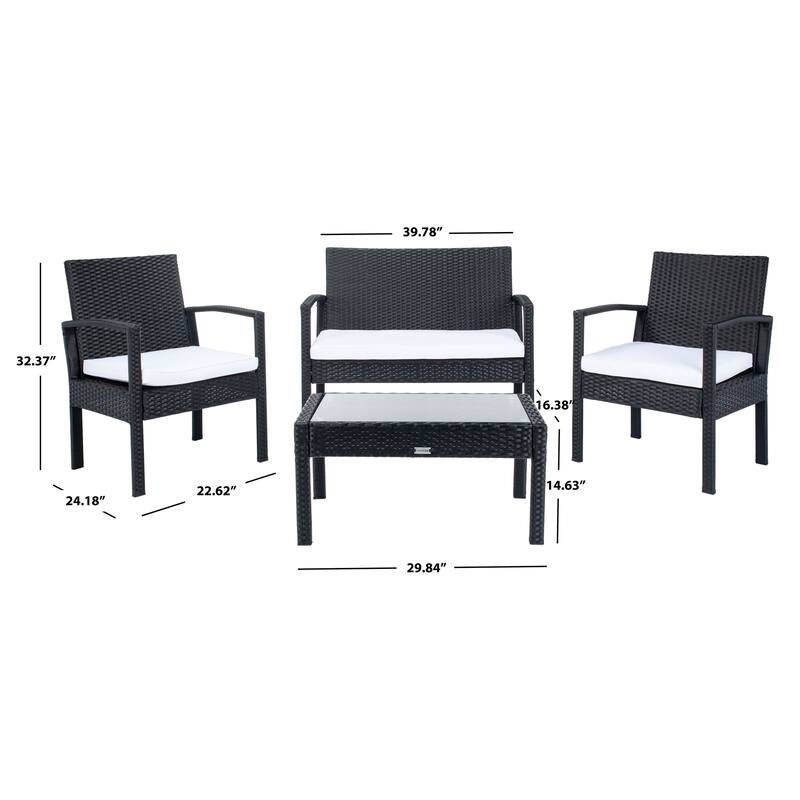 SAFAVIEH Outdoor Sherlyn 4-Piece Conversation Patio Set - 40W x 32D x 24H