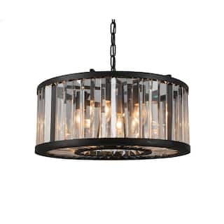 6-Light Black Metal Chandelier With Clear Crystal Accents
