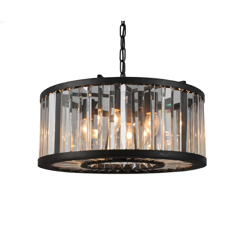 6-Light Black Metal Chandelier With Clear Crystal Accents