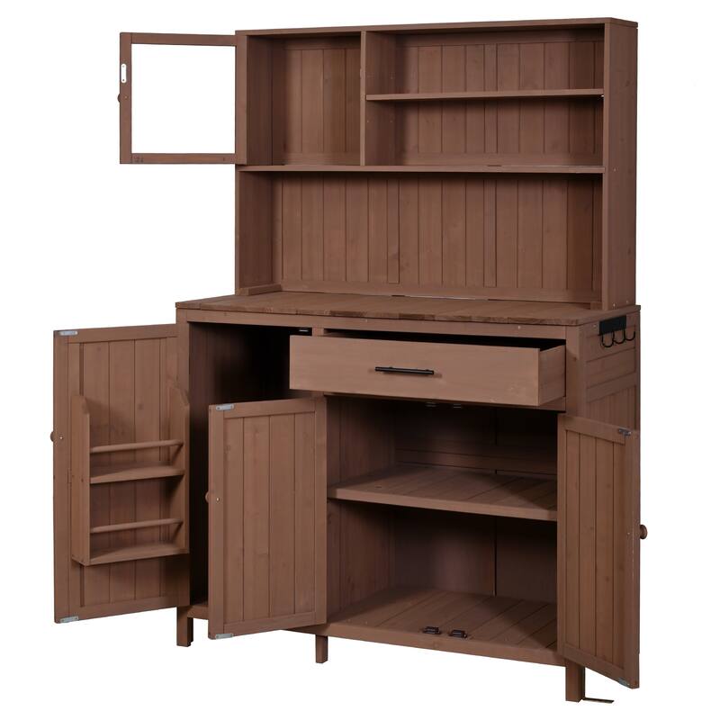 Roomfitters 65" Garden Potting Bench with Storage Hutch, Outdoor Potting Table & Prep Station, Drawer, Cabinet, Shelves