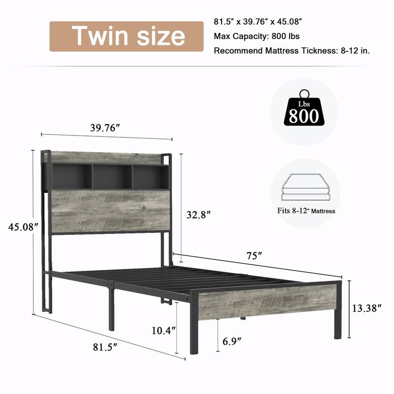 Platform Bed Frame with Storage & USB Ports, No Box Spring Needed