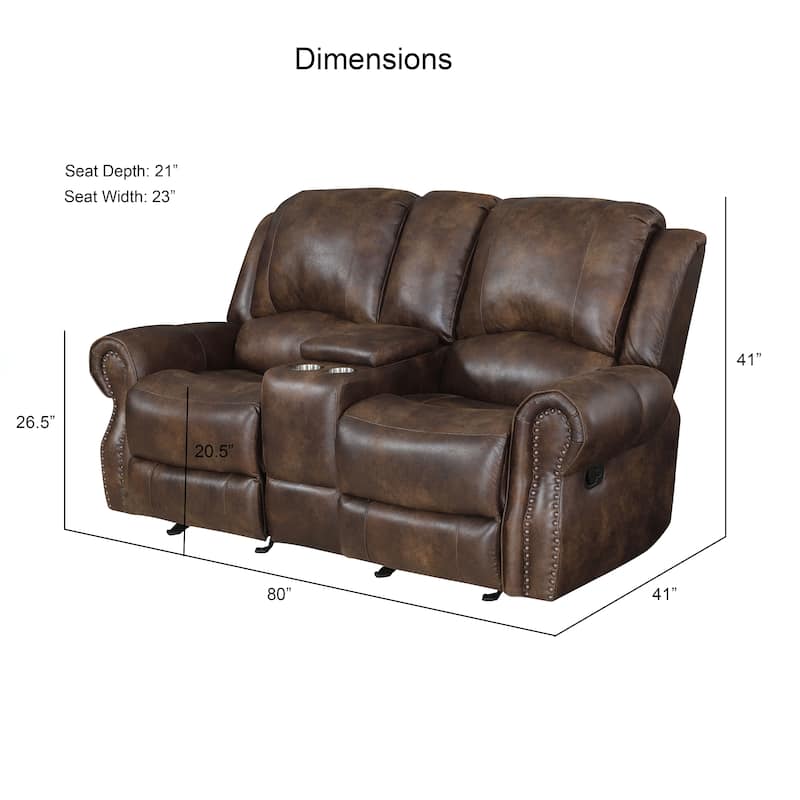 Steve Silver Saddle Brown Faux Leather Manual Reclining Console Loveseat