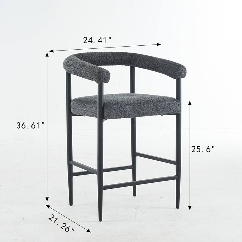 Modern Upholstered Bar Stools Set of 2, Fabric Counter Height Chairs with Metal Frame & Armrests, Kitchen Island Bar Chairs