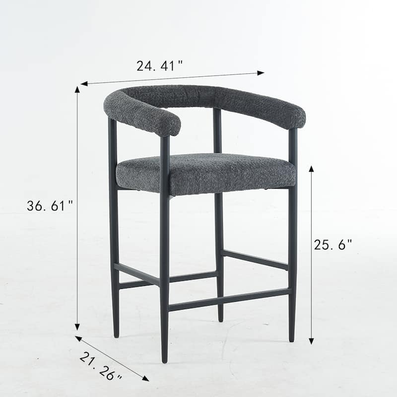 Upholstered Bar Stools Set of 2, Fabric Counter Height Chairs with Metal Frame, Kitchen Island Chairs with Armrests