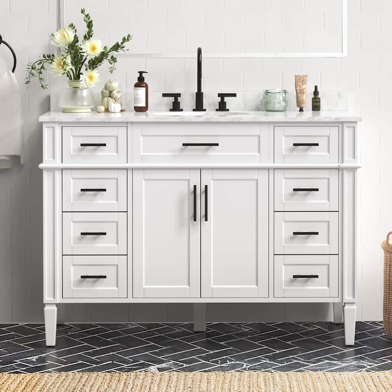 36/48/60 in. Bathroom Vanity with Ceramic Undermount Sink, Wood Cabinet, and storage drawers - 21.5"D x 48"W x 35"H - White