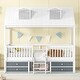 preview thumbnail 1 of 20, Twin Size Wooden House Bed with Roof Skylights, Ladder, 4 Drawers, Shelves, Fence and Solid Wood Frame, for Kids Ages 6+ White - Twin