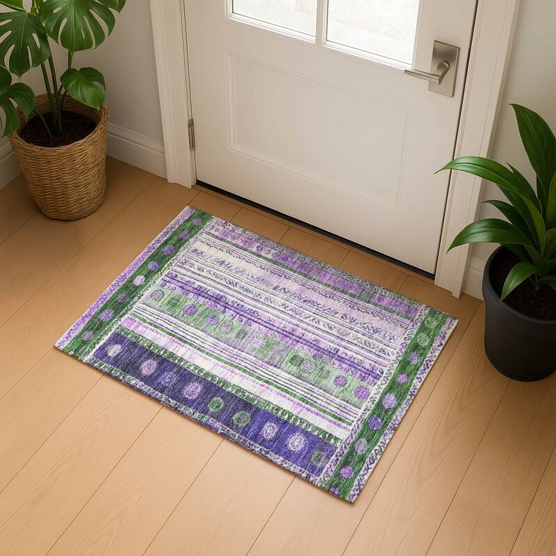 Premium Washable Super Soft Global Modern Mayfield Rug - Green - 1'8" x 2'6"