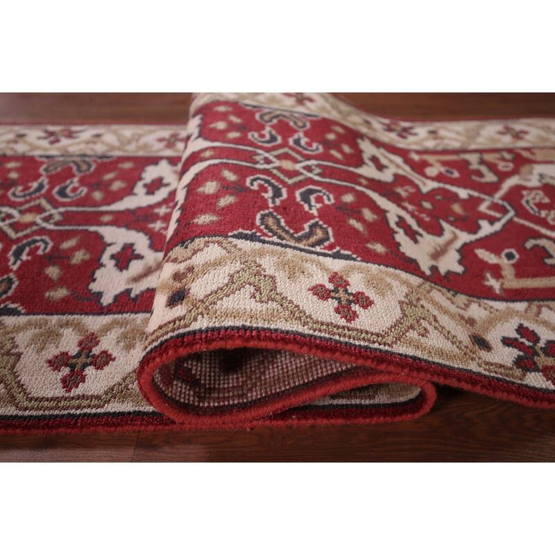 Red & Ivory Oushak Oriental Runner Rug Handmade Floral Wool Carpet - 2'7"x 11'5"