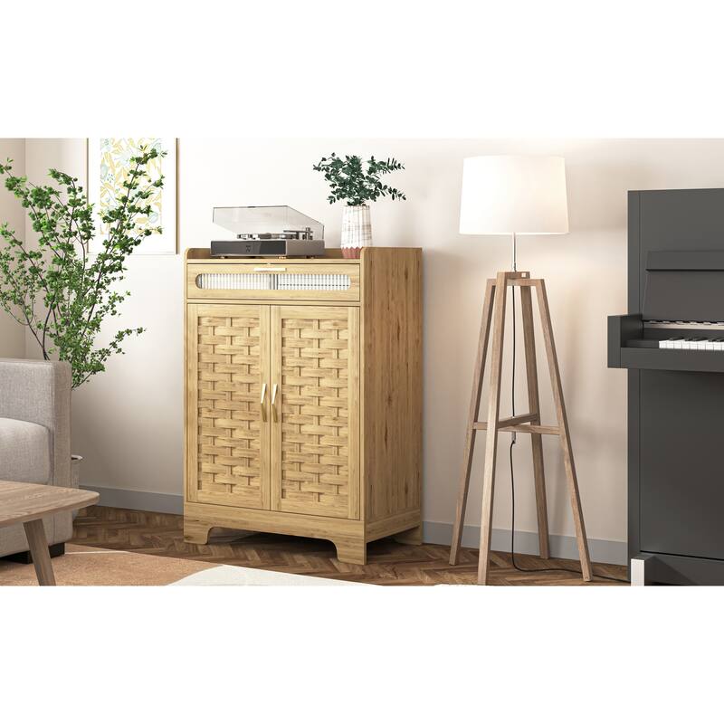 Coffee Bar Cabinet, Modern Farmhouse Buffet Sideboard with Drawer and Adjustable Shelf