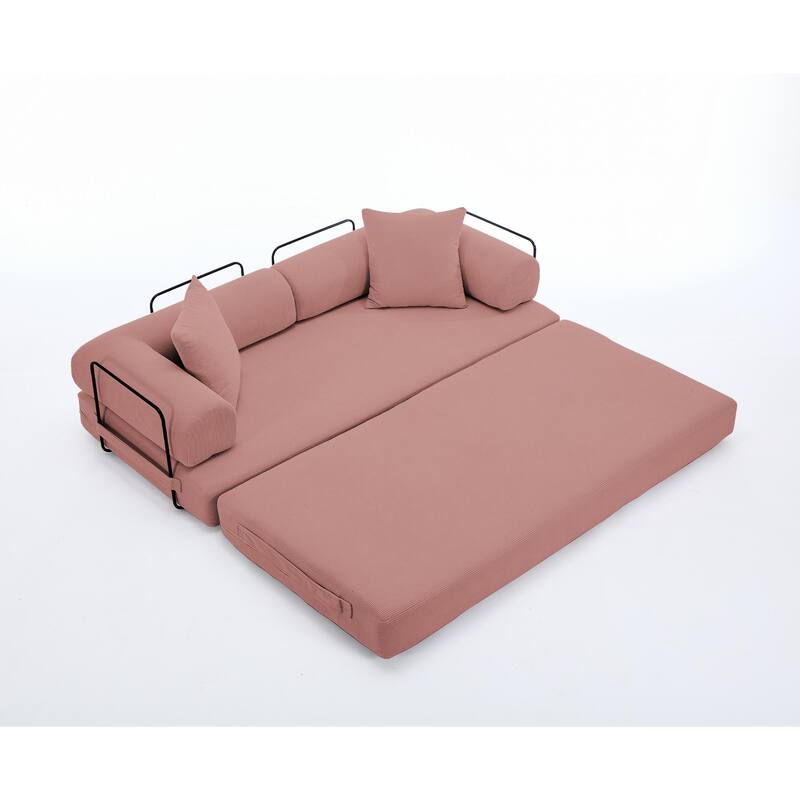 Folding Couch Convertible into King Size Floor Bed, 4-in-1 Corduroy Sleeper Sofa Bed with Moved Armrests and Non-Slip Pad