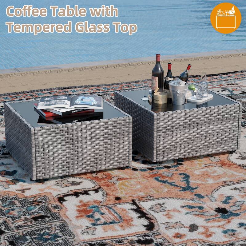 11 Piece Sectional Seating Group with Fire Pit and Cushion