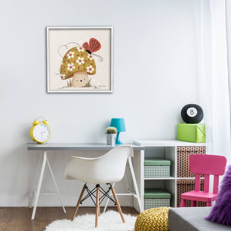 Stupell Happy Mushroom & Butterfly Framed Giclee Art Design By Sarah Hickman