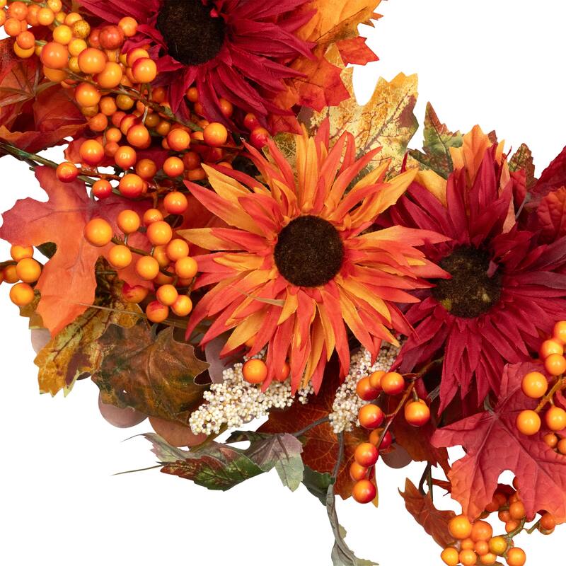 Mums and Berries with Fiery Foliage Fall Harvest Wreath - 24"