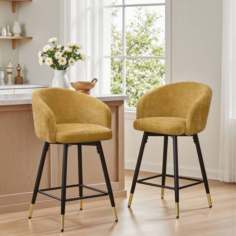 26" Counter Height Swivel Barstool with Arms and Metal Legs - 37"H x 22"W x 22"D